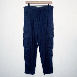 Theory Pull On Cargo Linen Cropped Wide Leg Pants
